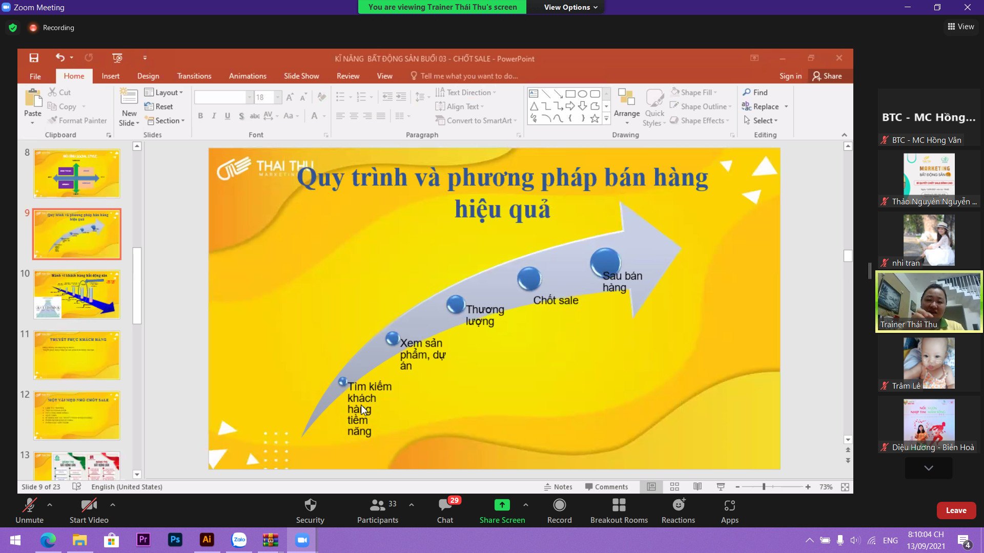 sao kê lớp học online marketing bất động sản